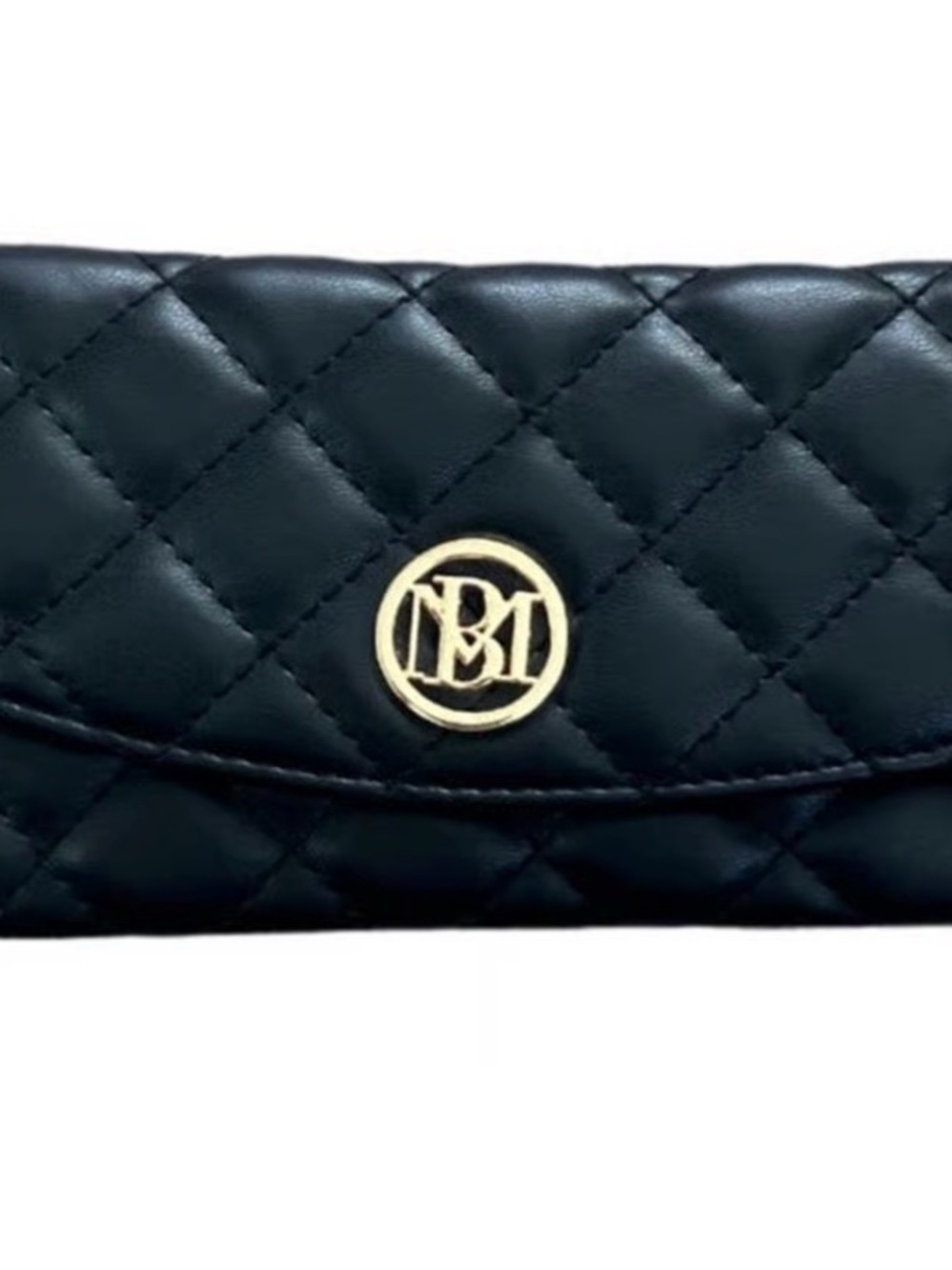 Badgley Mischa Quilted Black Leather Wallet with Gold Emblem -